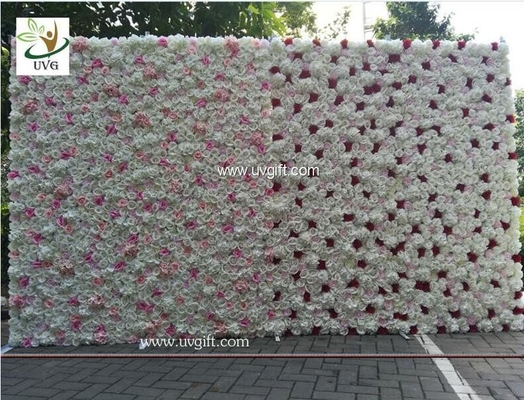 China UVG 8ft high pink realistic fake roses wedding flower wall backdrops for photography CHR1136 supplier