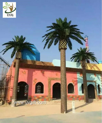 China UVG large glassfiber artificial palm tree outdoor with green silk leaves for water world decoration PTR060 supplier