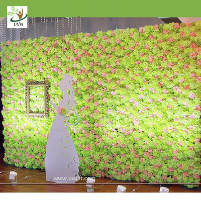 China UVG artificial rose and hydrangea flower wall for wedding stage backdrop decoration and luxury floral design supplier