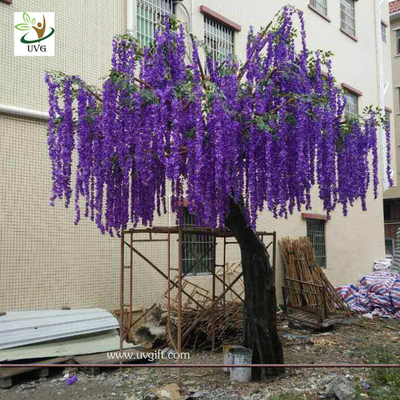 China UVG latest 17ft tall purple silk wisteria blossoms artificial flower trees for wedding stage decoration WIS018 supplier